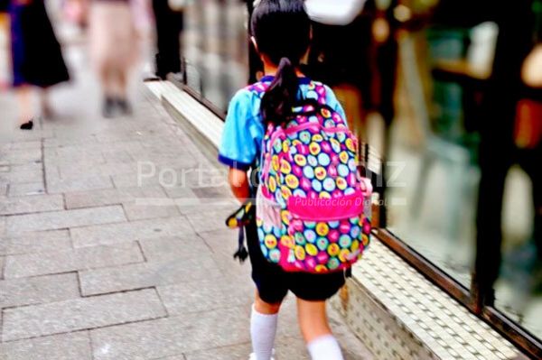 1st day back to school cute little girl looking neat and tidy with big colourful backpack walking to t20 wqvwkz