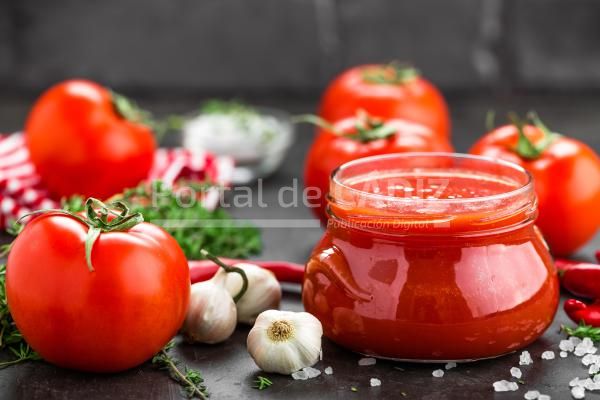 tomato paste puree in glass jar and fresh tomatos 2021 08 26 17 20 33 utc